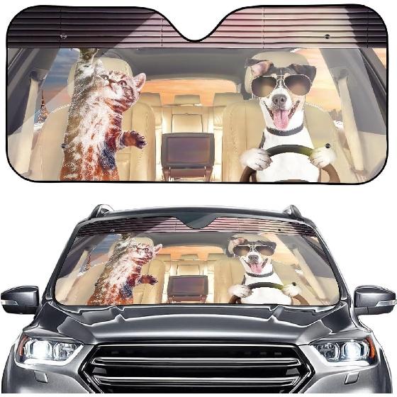 Talayituse Funny Family Dogs Print Windshield Sunshade for Car SUV Truck Foldable Uv Ray Reflector Front Window Sun Shade Visor Shield Cover
