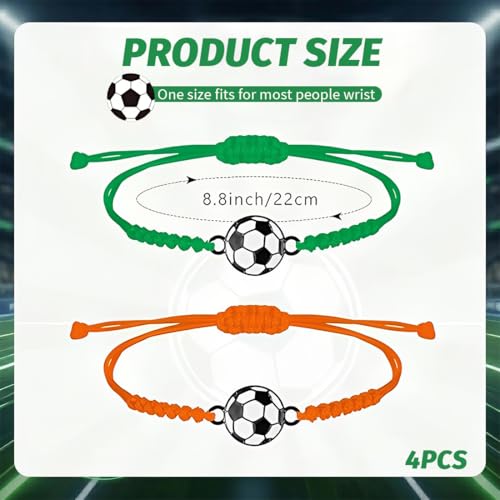 VEOIRXU 4 Pack Soccer Bracelets Adjustable Braided Football Wristbands Friendship Gift for Teen Boys Girls Adults Fans 4 Colors