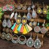 Vintage Ethnic Enamel Drop Oil Round Water Drop Earrings for Women Boho Multilcolor Beads Dangle Earring Female Pendiente Mujer