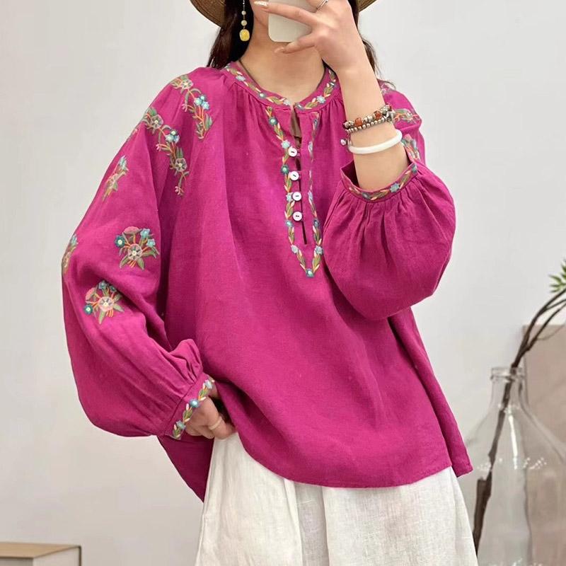 Shirt for Women Summer Oversize Cotton Loose Blouse Casual Long Sleeve Pullover Soft Loose Shirt Top