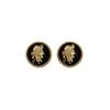 Vintage Gold Coin Stud Earrings for Women - Black Enamel Roman Cameo Medallion Portrait Statement Jewelry Gift