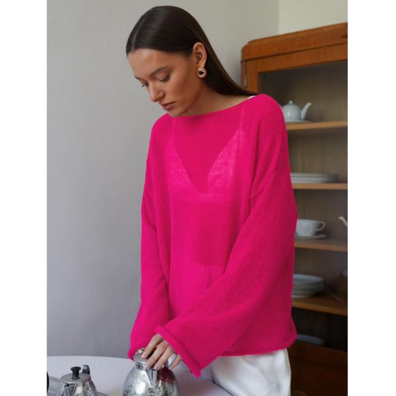 Women Casual Loose Elegant Sweater Long-sleeved Simple Thin Pullover Tops