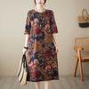 Dress for Woman Oversized Long Sleeve Ethnic Print Fitted Waist Vintage Casual Printed Long Loose Lace Dresses