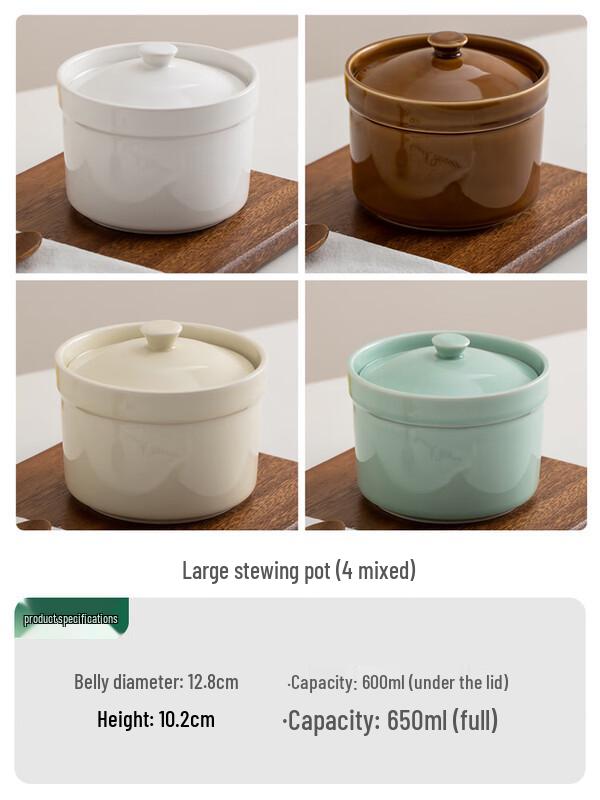 Zhaoran 650ml Ceramic Double Boiler & Steaming Bowls - 4pc Set