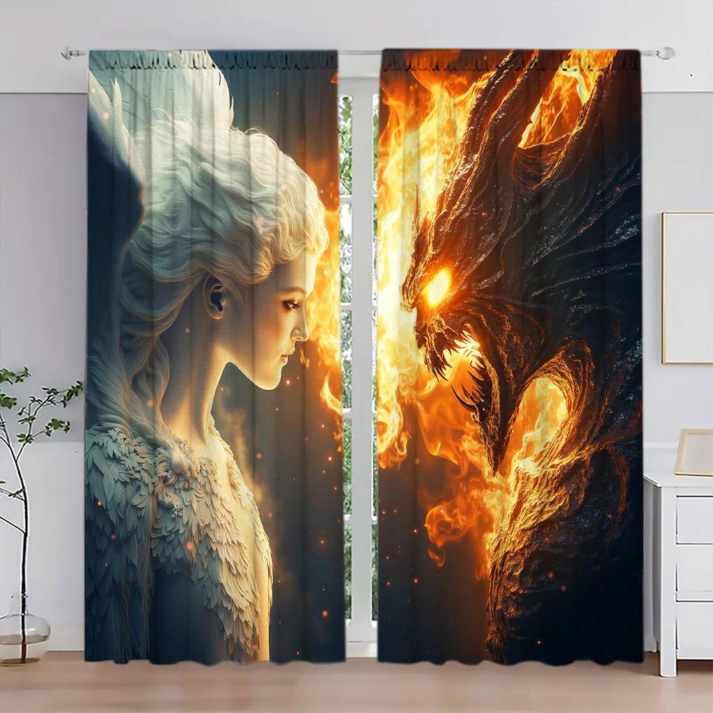 2 Panele Anioły Vs. Zasłony Okienne Wzór Diabłów   Wszechstronny Design Pasujący do Każdego Stylu   Tworzenie Spokojnej Przestrzeni Życiowej