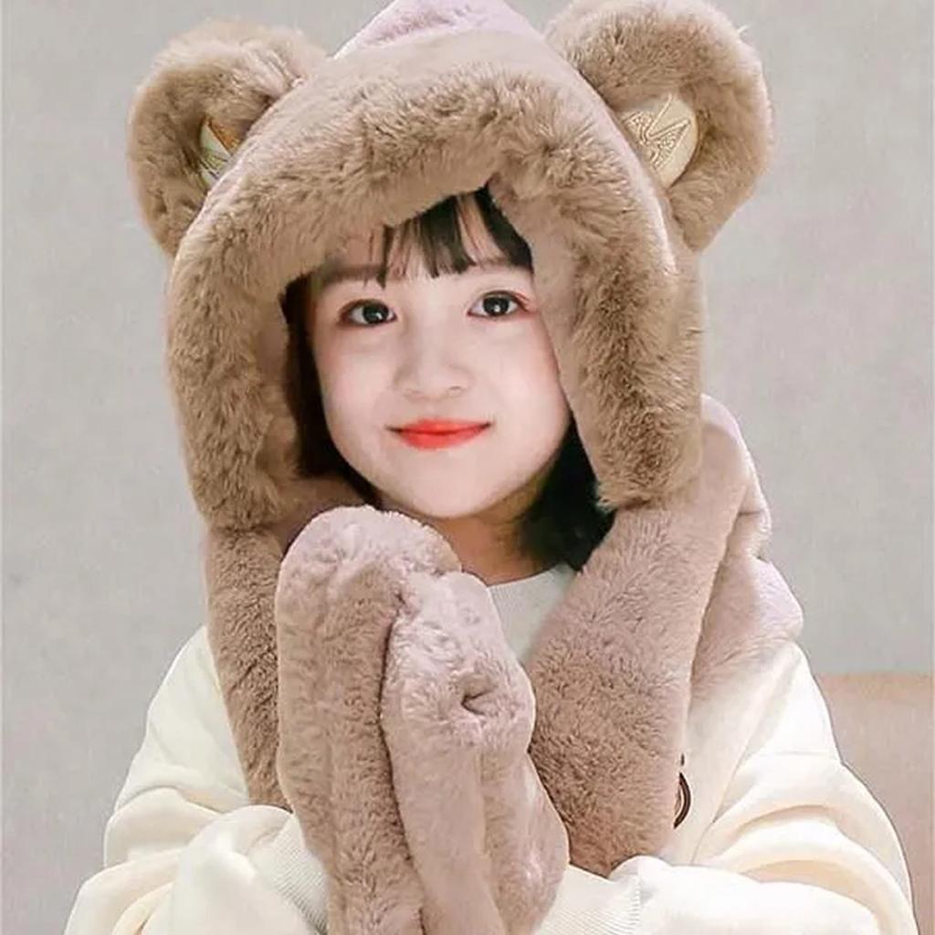 Children's Winter Cute Bear Scarf Hat And Gloves One Three-piece Set