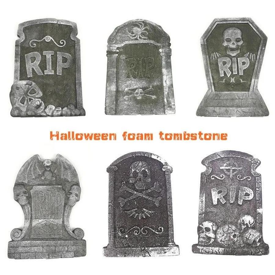 Halloween Foam Tombstone Decoration RIP Skull Graveyard Prop Haunted House Party Garden Cemetery Outdoor Horror Decor Supplies