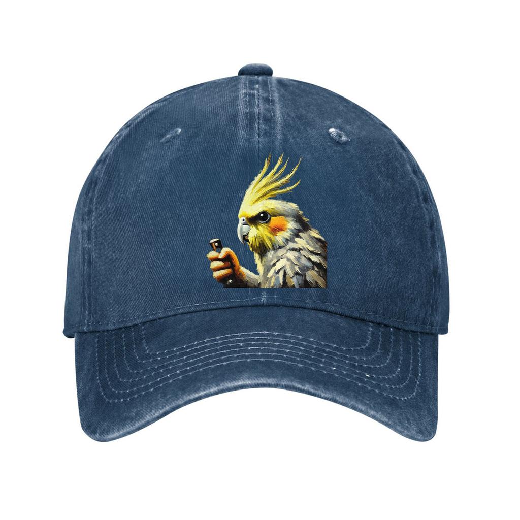 Cockatiel Bird Holding Small Object Washed Cotton Baseball Cap Casual Outdoor Adjustable Dad Hat
