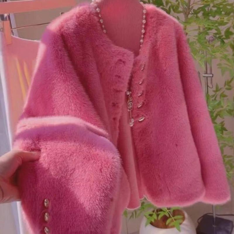 

Light Imitation Mink Autumn and Winter Fashion Casual European Mink Fleece Round Neck Fur Jacket Mink Fleece Short Temperament large size 115-67.5 kg роза розовый