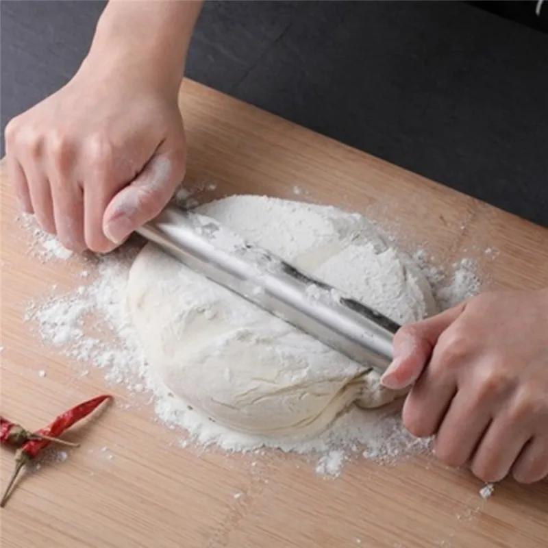 304 Stainless Steel Rolling Pin Kitchen Utensils Dough Roller Bake Pizza Noodles Cookie Dumplings Making Non-stick Baking Tool