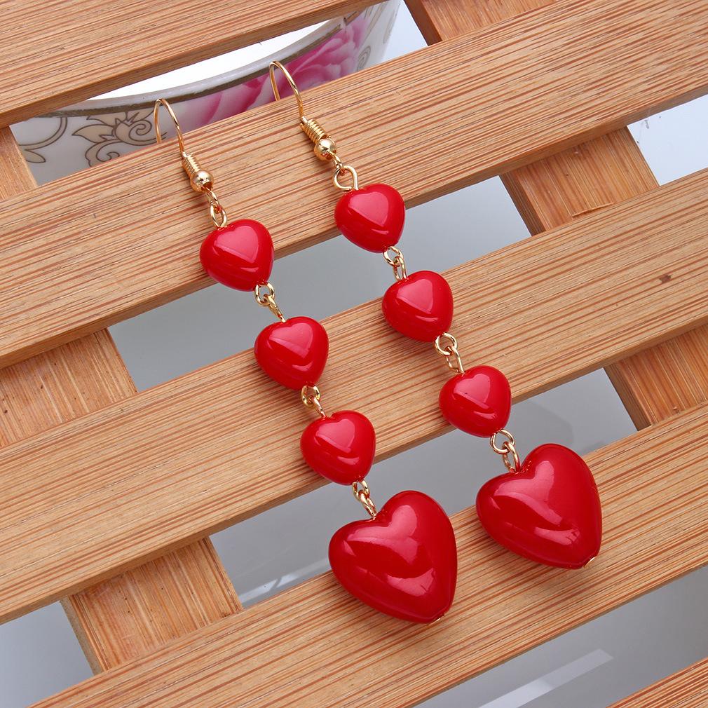 Long Red Love Heart Earrings Sweet Korean Cute Tassel Drop Earrings for Women Girls Fashion Party Dangle Earrings Jewelry Gifts