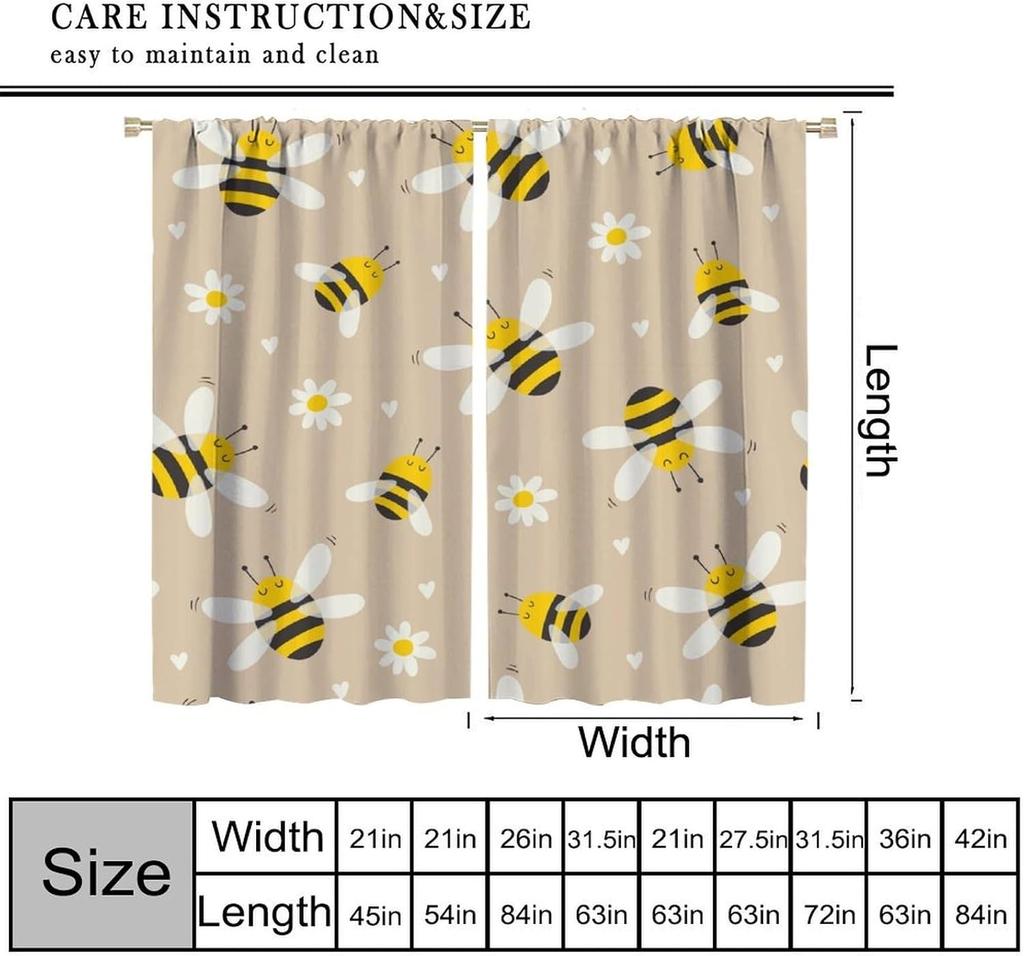 Rustic Honey Bee Curtains Honeycomb Daisy Floral Window Treatments Insulated Drapes Panel Sets Curtain With Rod Pocket Thermal Polyester