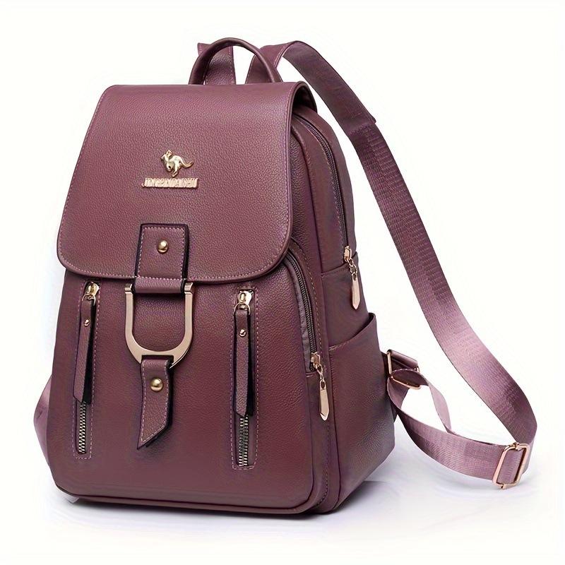 New casual women s soft leather backpack fashionable retro large capacity outdoor commuter backpack school bag бордовый