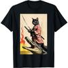 Funny Samurai Cat Japanese Riding Crocodile Kawaii Alligator T-Shirt(1)