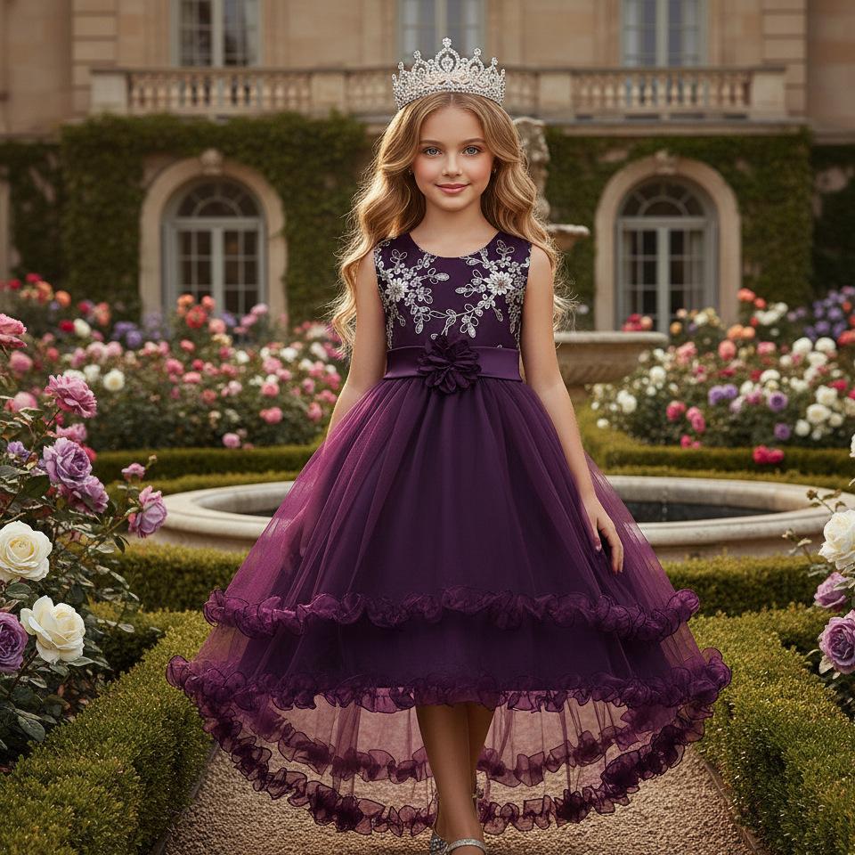 New Children s Children s Catwalk Children s Flower Princess Dress Sequin Embroidered Children s Dress Drop Shipping 110cm фиолетовый