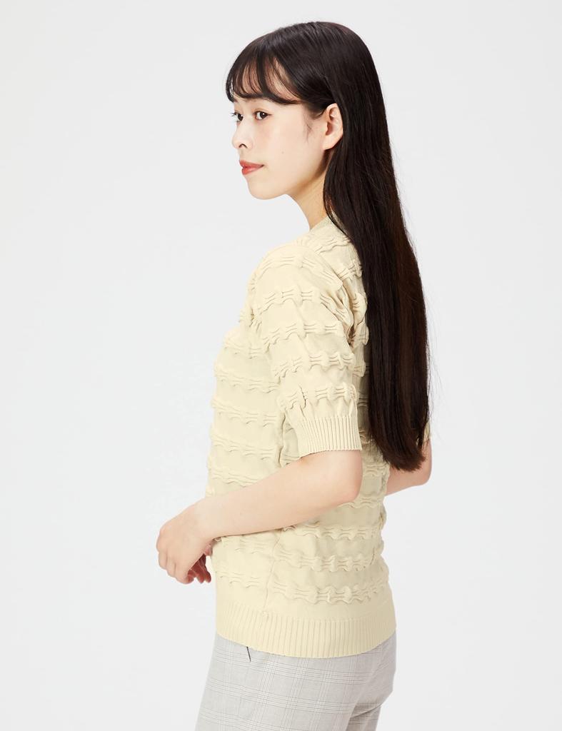Natural Beauty Wave Pattern Knit Size M [N Basic] Women's Sweater, Off-White,