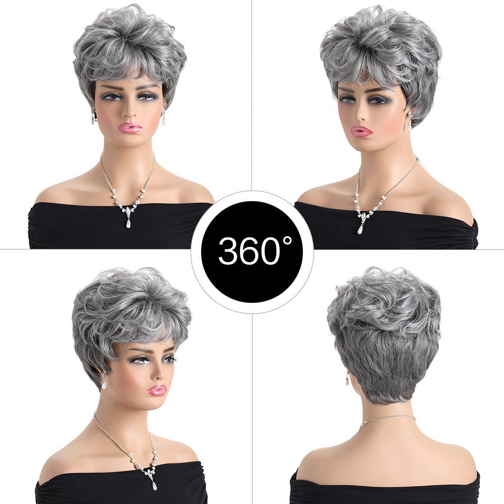 Parrucca Corta Riccia Ondulata Grigio Argento per Capelli con Frangia Sintetica Soffice per Uso Quotidiano Cosplay Fibra Resistente al Calore