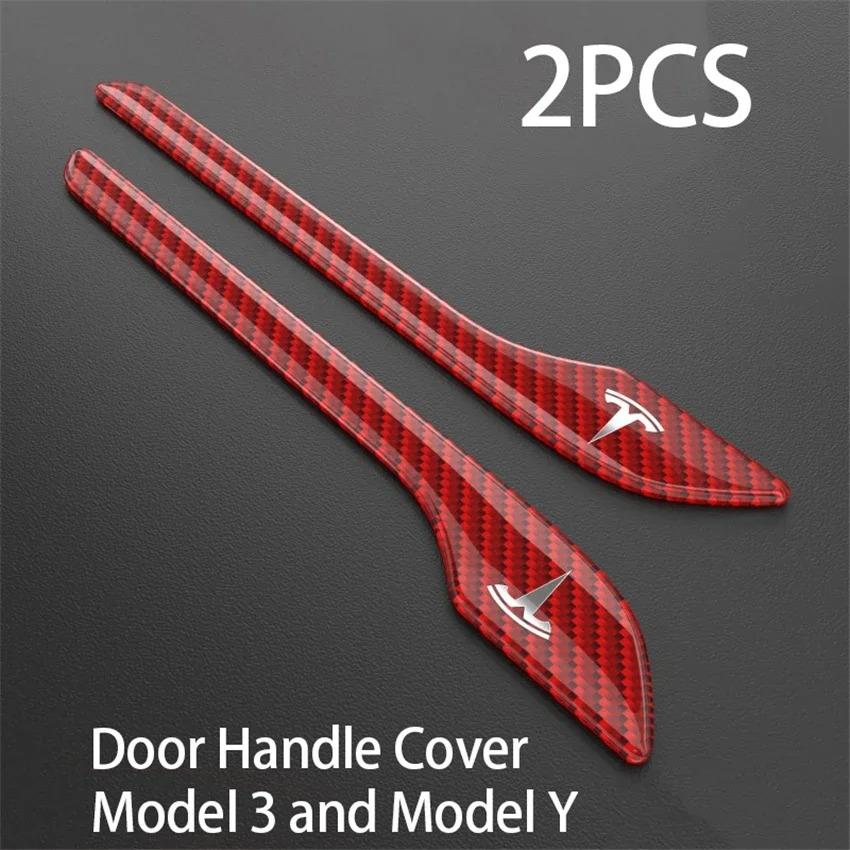 Carbon Fiber Door Handle Protector Cover for Tesla Model 3/Y, Anti-Scratch Sticker Decal, Metal Upgrade Exterior Accessories