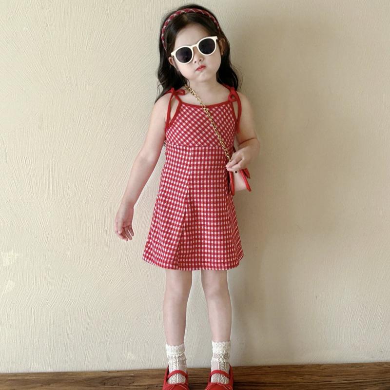 Rochie de vară tip furou pentru copii Rochie de soare Rochie cu carouri roșii și albe pentru fete Rochie pentru copii