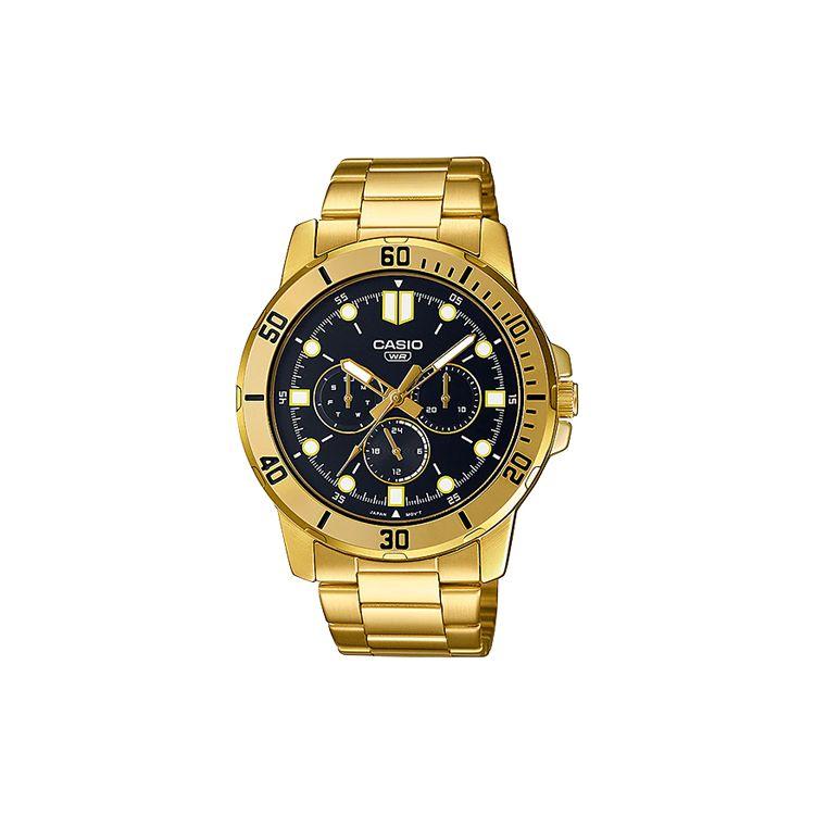 

Casio Standard Series Dress Three Eyes Six Needles Fashion Business Quartz Movement Stainless Steel Strap Men watches Black MTP-VD300G-1E Black Dial