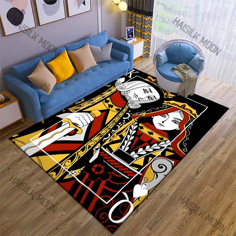 1PC Playing Card King Queen Illustration Carpet for Living Room Bedroom Sofa Home Decor Rus Non-slip Floor Mat Luxury Gift