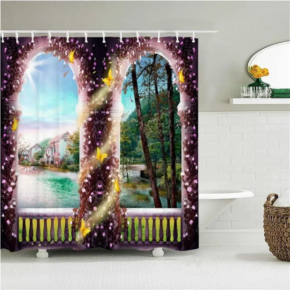 Multi-style Shower Curtain With Hooks Easy Clean Waterproof Simple Install For Home Hotel Rental Bathroom