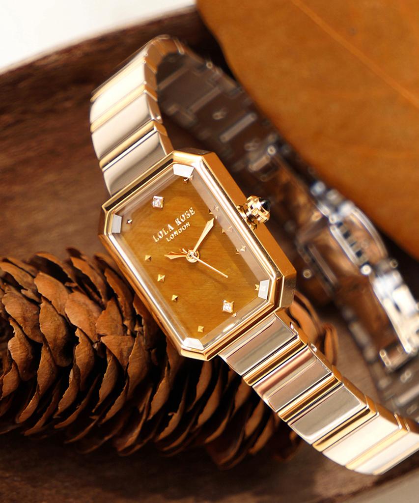 Lollalojeu Ms. Lola Tiger'S Eye Brown Metal Watch Leather Strap Set