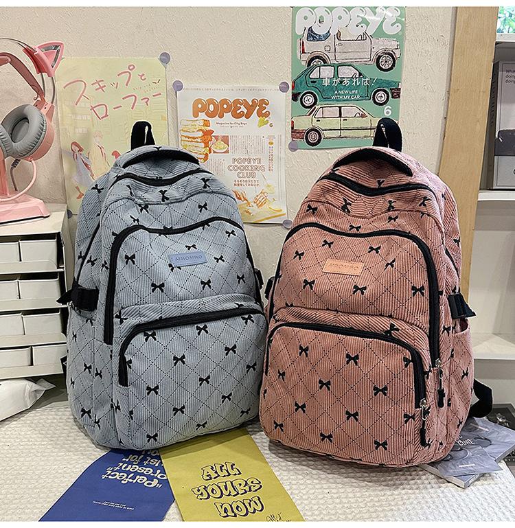 New Casual Fashionable Versatile Bowknot Backpack Cute Minimalist Large Capacity Printed School Bag 3-in-1 Storage Bag Set