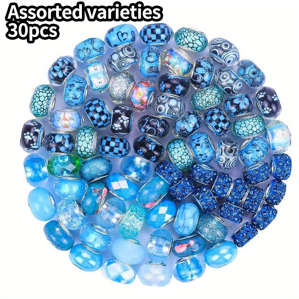 

10/30/50 смоляной материал светло-голубой серии бусины с большими отверстиями европейские бусины для рукоделия смешанные бусины-разделители, изготовление украшений своими руками с европейскими бусинами с большими отверстиями 30pcs