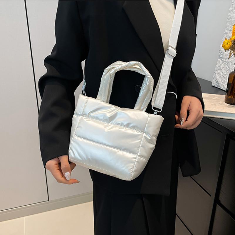 Yogodlns Woman Puffy Lightweight Handbag Large Capacity Quilted Shoulder Bag Adjustable Strap Puffer Tote Handbag Shopping Bag