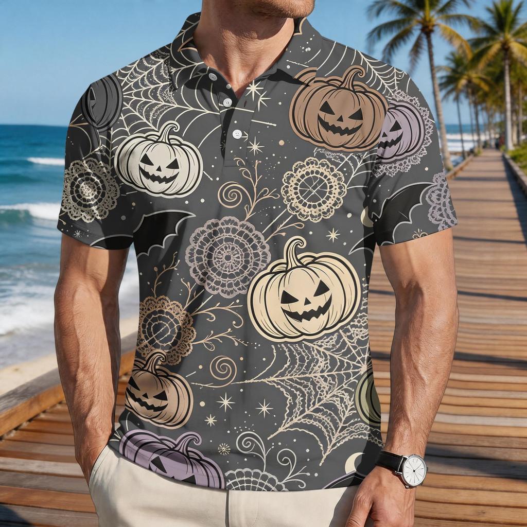 Men's Halloween Print Short Sleeve Casual Shirt