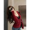 Chic Burgundy V-Neck Lace Sweater Top for Autumn/Winter