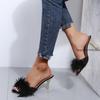 Fashion 2025 Summer New Women's Stiletto Sandals Party Sexy Women's High Heels Furry Shoes Plus Size 43 Women's Slippers