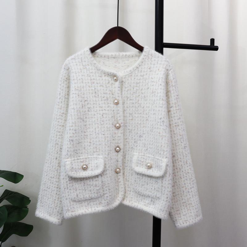 Imitation Mink Velvet Knitted Cardigan Autumn and Winter New Loose Soft Waxy Temperament Sweater Jacket Women
