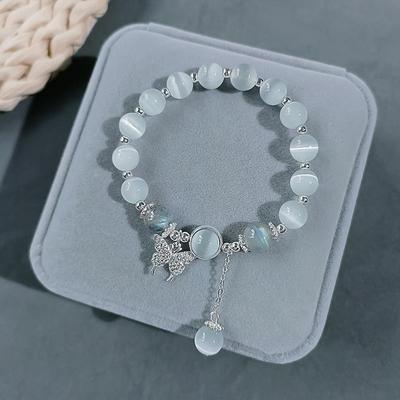 Schmetterling Katzenaugenstein Armband, Einzigartiges Design, Mondstein Perlenarmband, Hochwertiger Schmuck, Neuer Stil für Damen