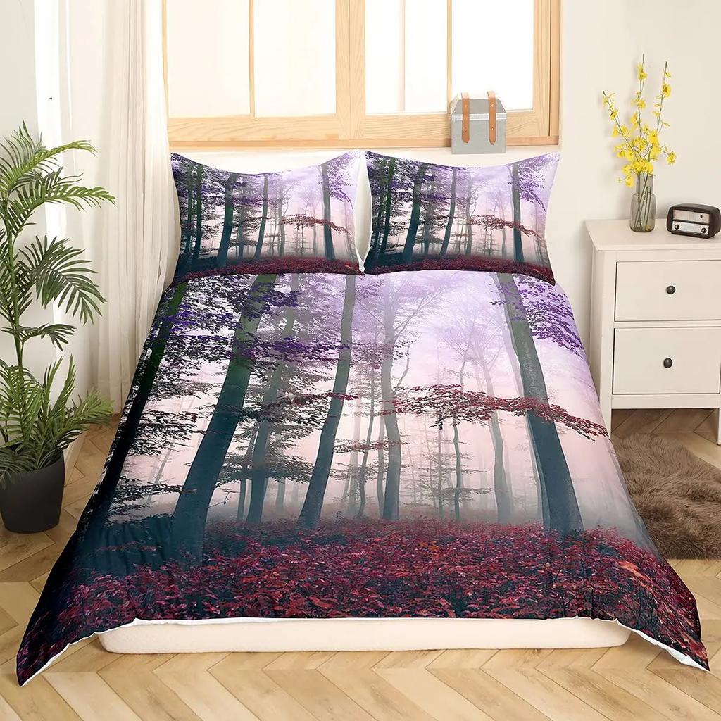 Tree Lush King Queen Bedding Set Dense Birch Trees Duvet Cover Jungle Nature Botanical Quilt Cover Polyester Comforter Cover