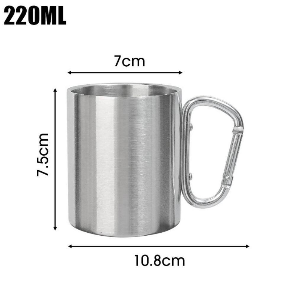 

1 шт. Портативна похідна чашка з карабіном, ручка, вулична кемпінгова кружка, міцна чашка з нержавіючої сталі 220ml