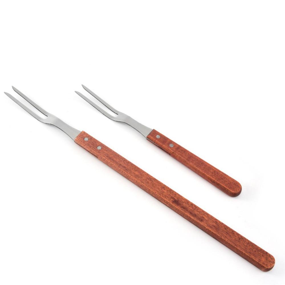 Oven Portable Stainless Steel Wooden Handle Meat Fork BBQ Accessories Carving Fork Barbecue Tool