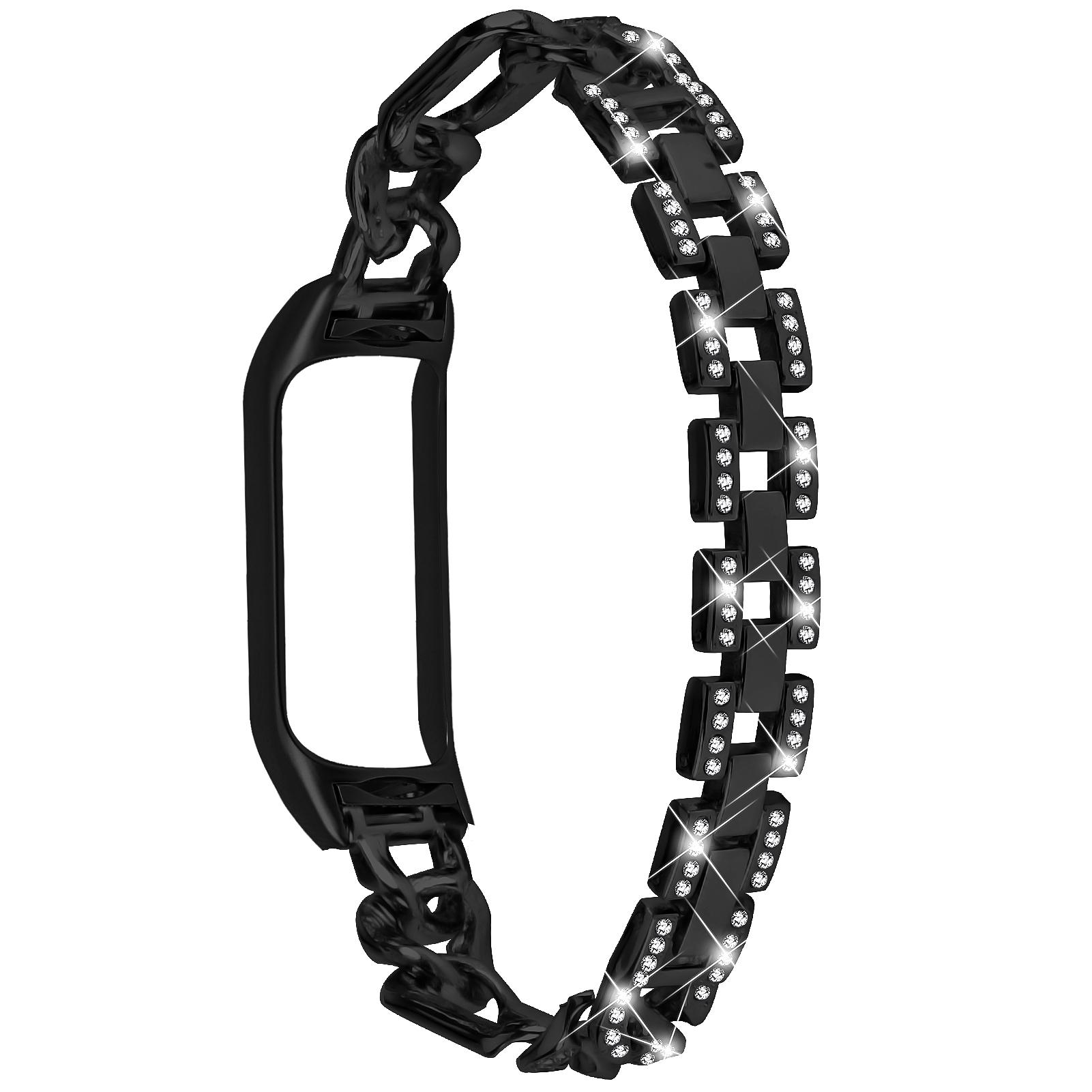 

For Xiaomi Smart Band 9 NFC/9/8 NFC/8 Rhinestone Decor Metal Watch Strap Replacement Smartwatch Band Silver