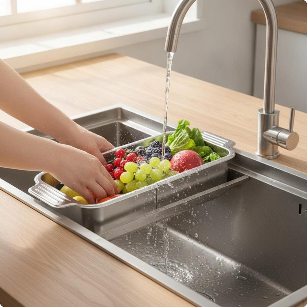 Sink Draining Basket Expandable overtheSink Colander Metal with Handles for Apartment M 304
