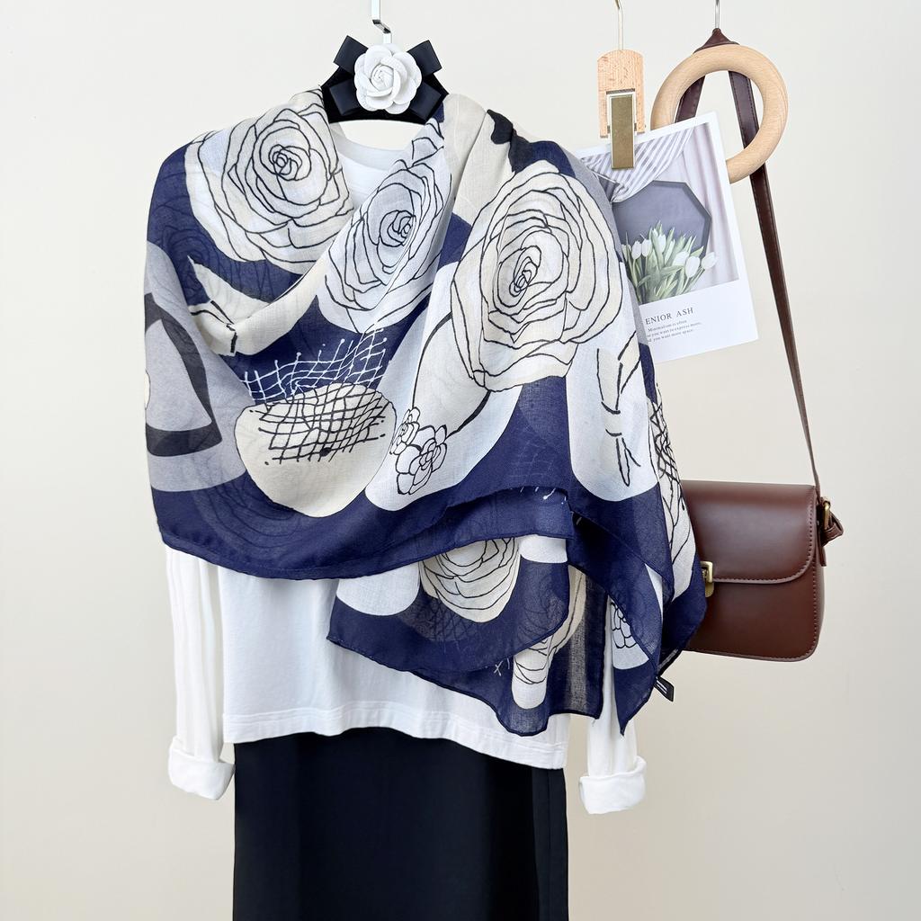 Classic Fashion Trend Long Scarf Women With Elegant Temperament Cotton Linen Floral Printing Shawl Wholesale