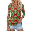 Women's Casual Fashion Sexy Comfortable Christmas Print V-Neck Button Three-quarter Sleeve Top