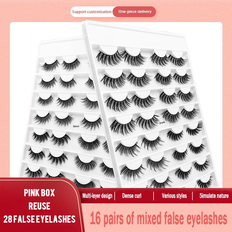 3D High Imitation Mink Hair 16 Pairs Of False Eyelashes Natural Thick Curled Eyelashes