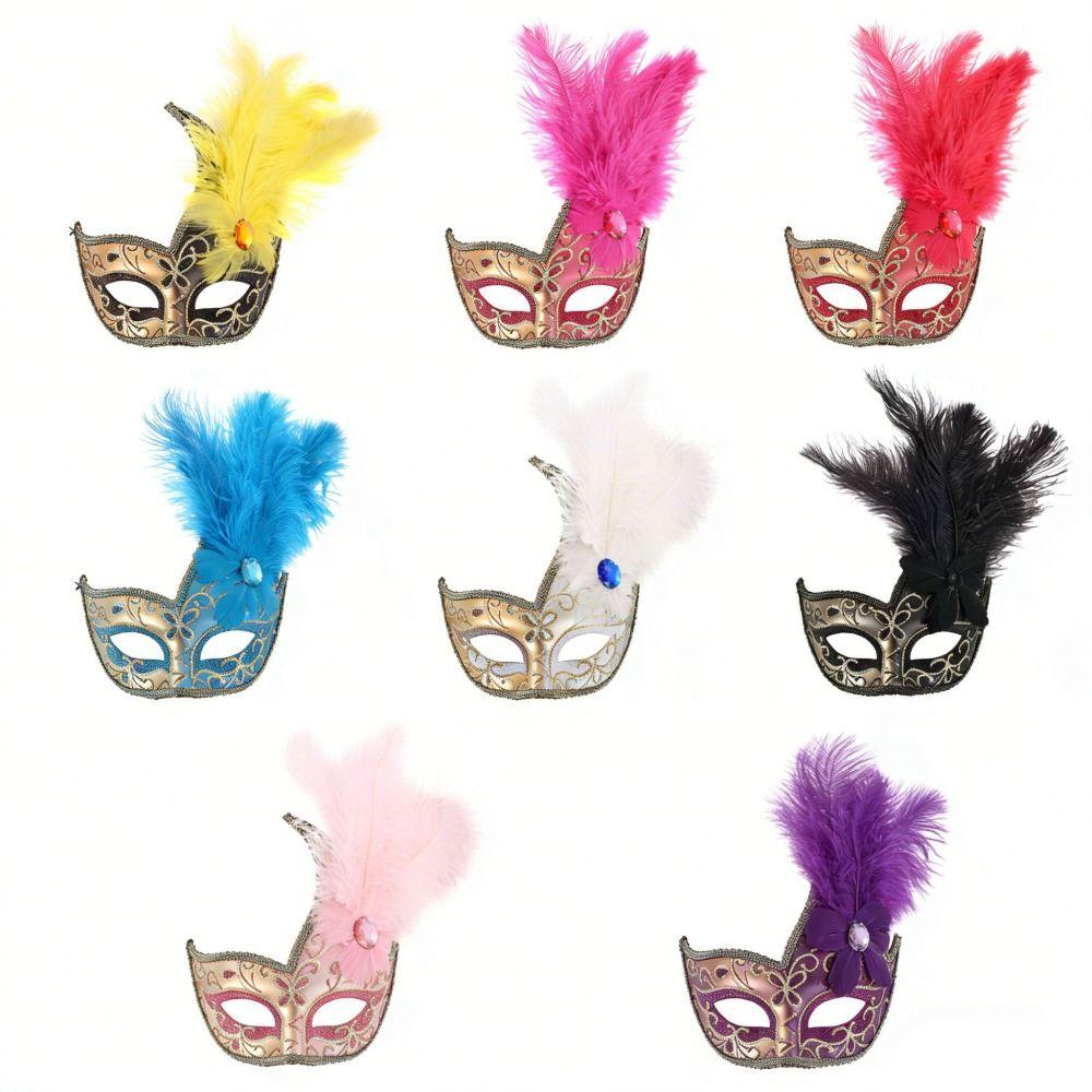Rhinestone Feather Mask Seductive Style Masquerade Ball Mask Women's Event