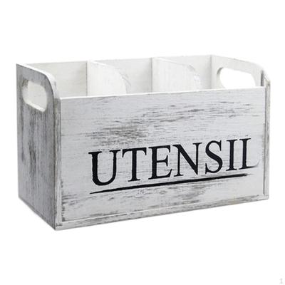 Wooden Utensil Holder Cooking Stand Kitchen Tools Organizer with 3 Compartments for