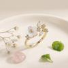 Adjustable Flower Crystal Ring Leaf Design Finger Jewelry Delicate Flower Opening Ring  Anniversary