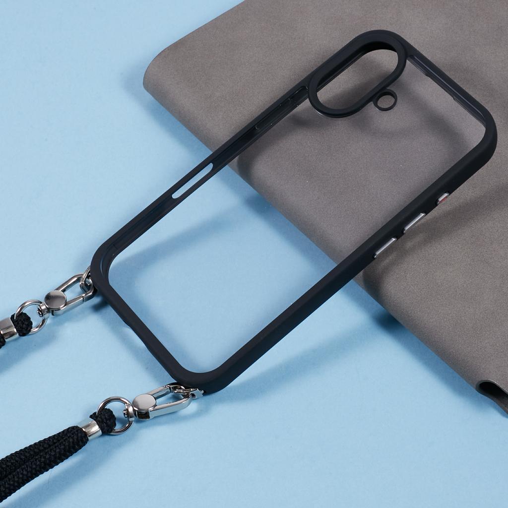 For iPhone 16 Plus Case TPU+PC Crystal Clear Back Cover with Lanyard