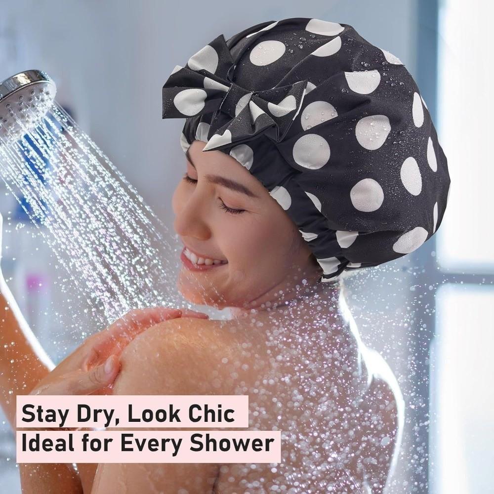 Waterproof Double-layer Bath Cap Polka Dots Hair Care Hat Practical Shower Cap  Travel