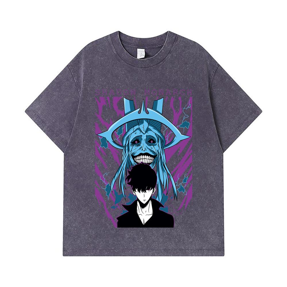 275 GSM Washed T-shirts 100% Cotton Solo Leveling V5 Print Unisex Heavy Cotton T Shirt