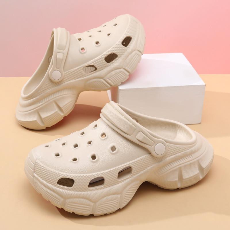 Hole Shoes Women's Wear Thick-soled Bag Head Half Slippers Non-slip Soft-soled Fashionable Two Wear Cool Slippers Heightening Bubble Shoes